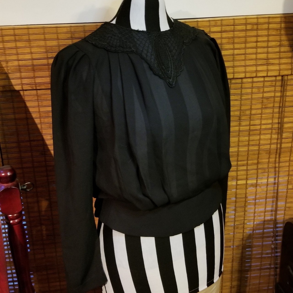 80s Vintage Victorian Goth Black Lace Top